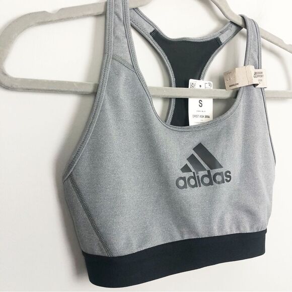 ADIDAS | NEW! Gray & Black Racerback Logo Sports Bra Women’s Size Small - Picture 4 of 10